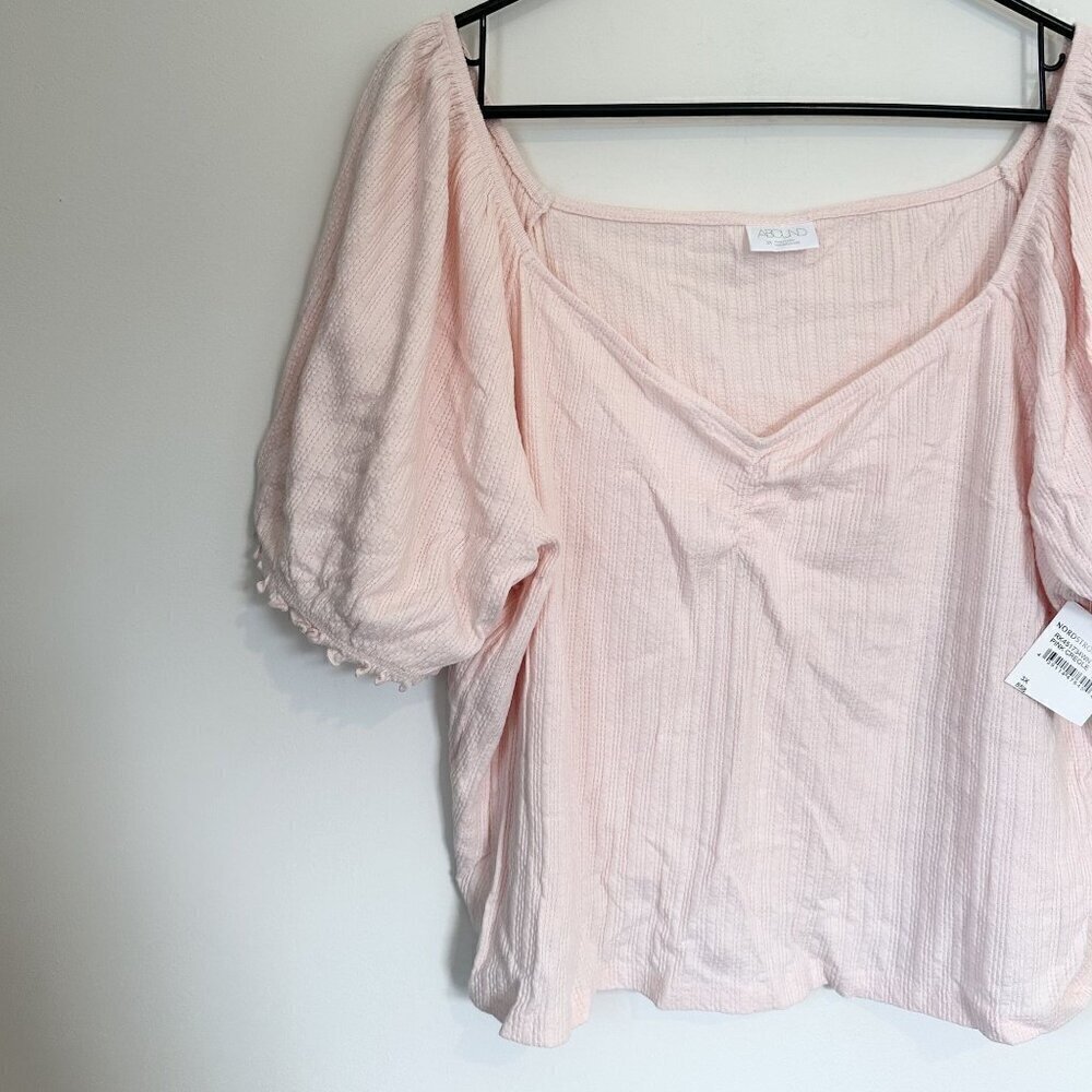 NWT Abound Pink Cropped Puff Sleeve Top - Size: 3X - Picture 2 of 7